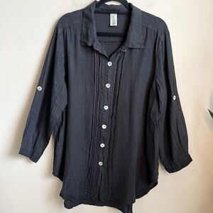 Camille & Co Black Linen Tunic Top M